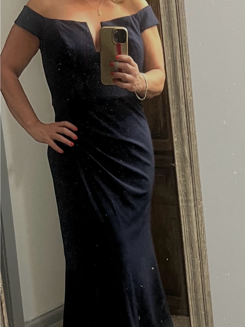 Off-Shoulder Navy Evening Dress - Elegant Women's Formal Gown
